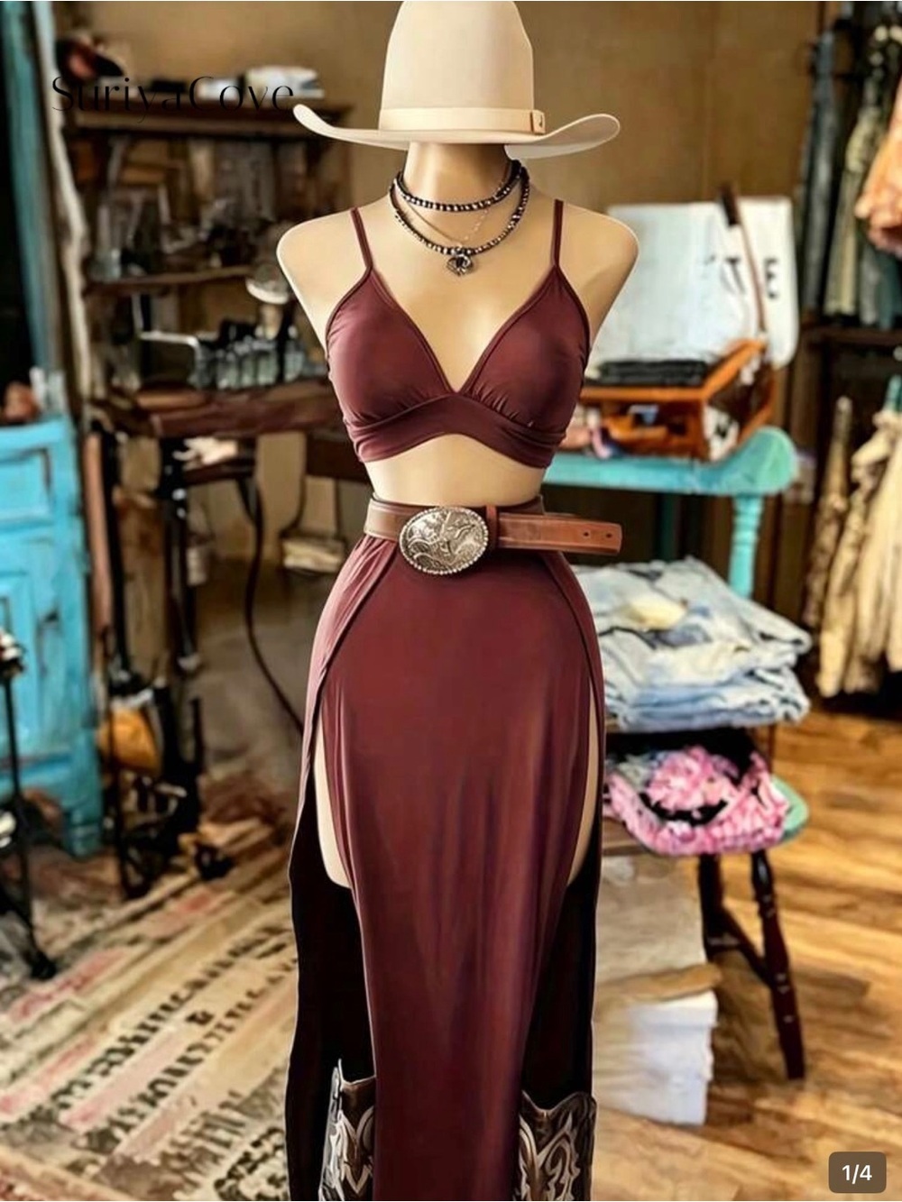 NEW Spaghetti Strap High Slit Skirt Set